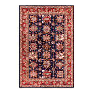 1990s Bohemian Kazak Blue/Red Wool Rug - 8'2'' X 10'4''
