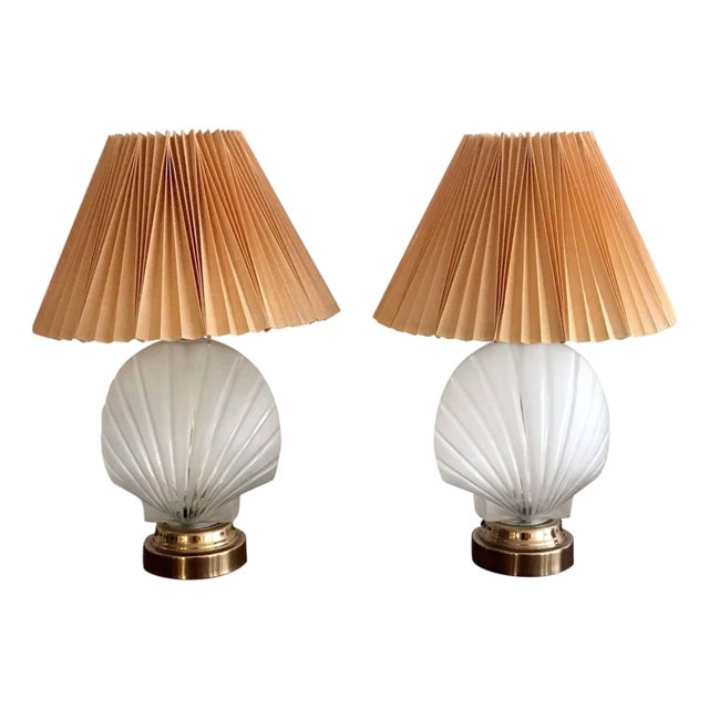 1970s Shell Form Glass Table Lamps - a Pair For Sale
