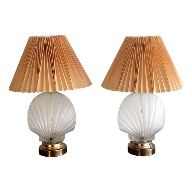 Pair of Shell Form Glass Table Lamps For Sale