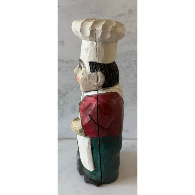 Mid 20th Century Vintage Hand Carved Wood Italian Chef Wine Bottle Holder For Sale - Image 5 of 12