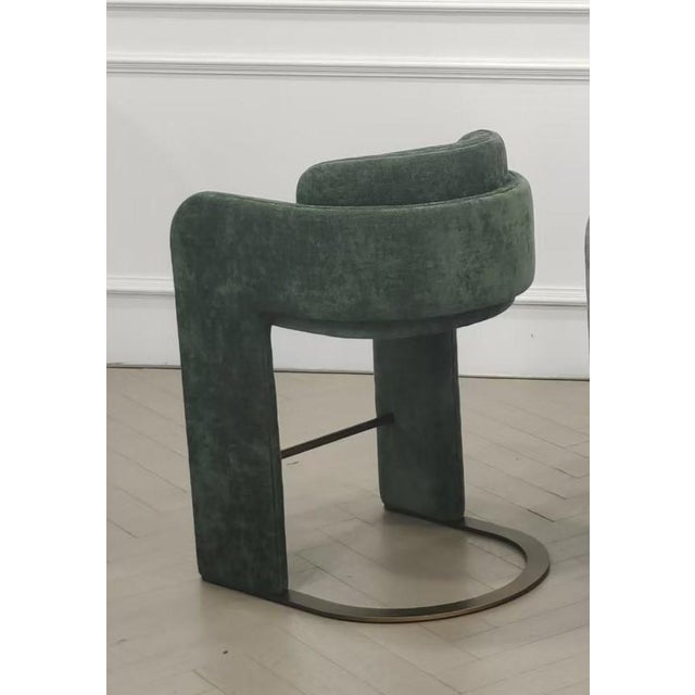 2020s Indigo Upholstered Counter Chair in Green with Brass Base For Sale - Image 5 of 6