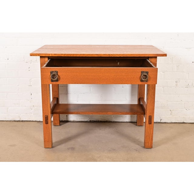 Early 20th Century Lifetime Furniture Antique Mission Oak Arts & Crafts Desk or Library Table, Circa 1910 For Sale - Image 5 of 14