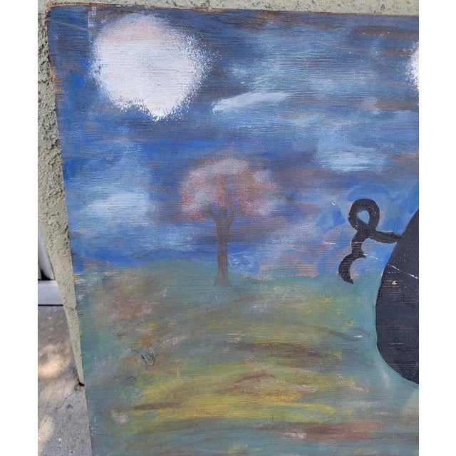 Late 20th Century Folky Pig Painting on Board For Sale - Image 4 of 6