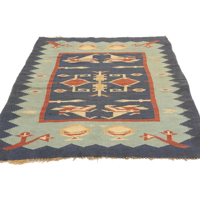 Contemporary Vintage Oltenian Romanian Bird Kilim Rug - 03'02 X 05'00 For Sale - Image 3 of 9