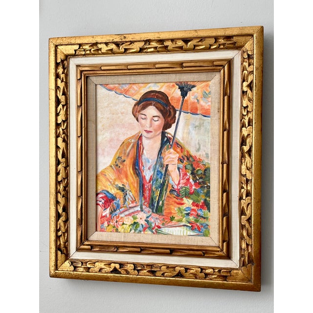 Orange Late 20th Century Woman With a Parasol Modern Impressionist Painting After Richard E. Miller For Sale - Image 8 of 13