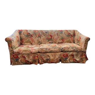 Contemporary Bird & Floral Motif Upholstered Three Seat Sofa For Sale