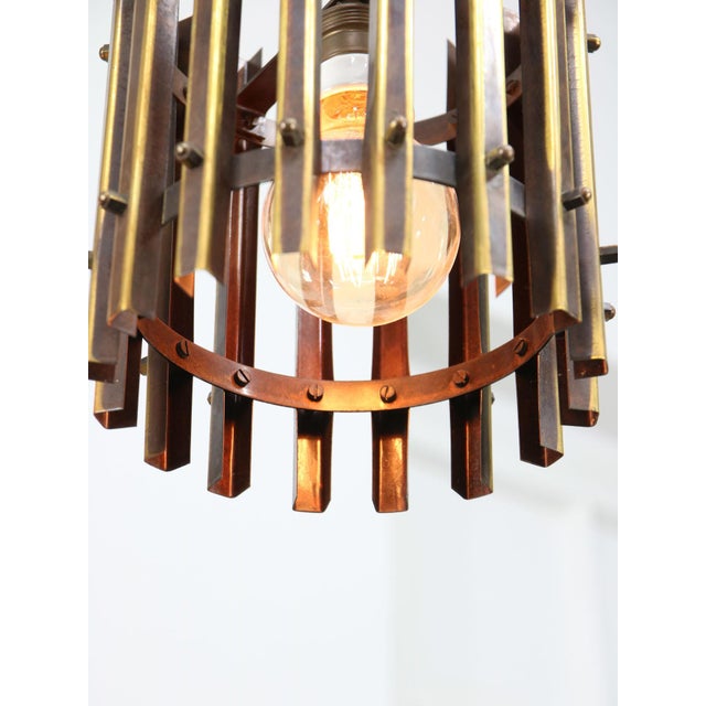 Vintage Italian Brass Cage Pendant Lamps, 1970s, Set of 2 For Sale - Image 4 of 15