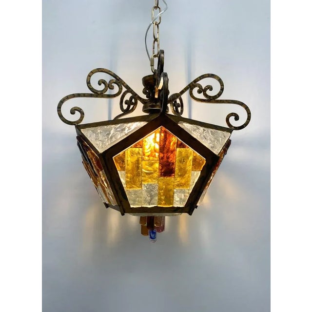 1960s Brutalist Hanging Light in Murano Glass and Wrought Iron, 1960 For Sale - Image 5 of 7