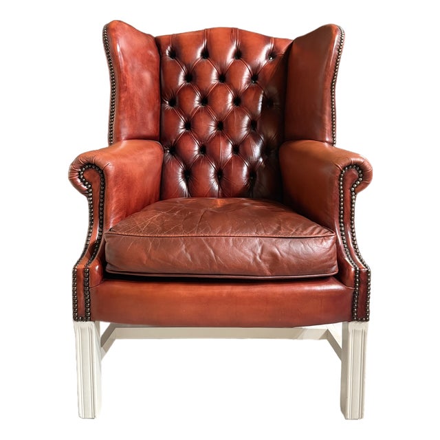 Mid-Century Scandinavian-Made Chippendale-Style Leather Windback Chair For Sale