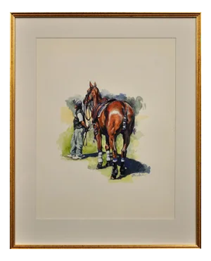 Elin Sian Blake, Polo Match, Cirencester, Player and Pony, Watercolour, Framed