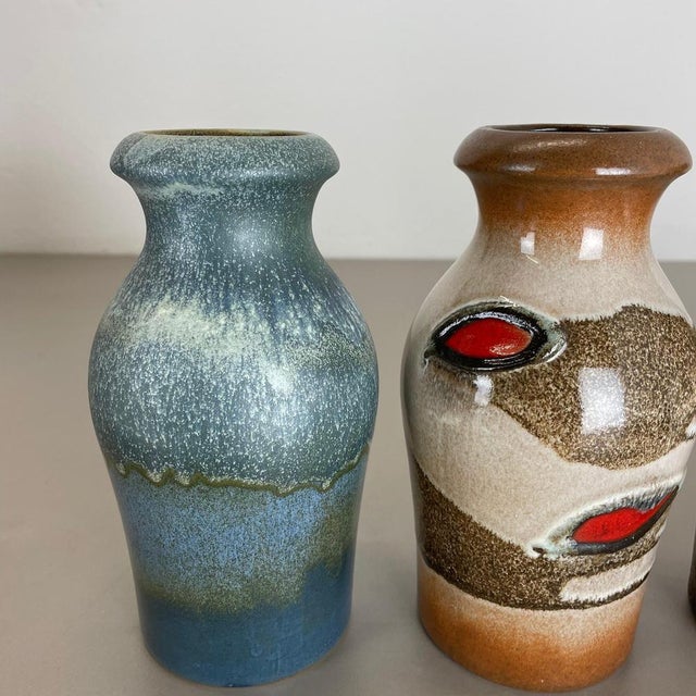 Vintage Fat Lava Pottery Vases attributed to Scheurich, Germany, 1970s, Set of 4 For Sale - Image 9 of 18