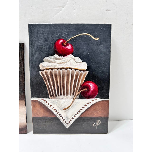Contemporary Pair of Original Dessert Still Life Paintings by Jane Palmer Tart Cupcake For Sale - Image 3 of 10