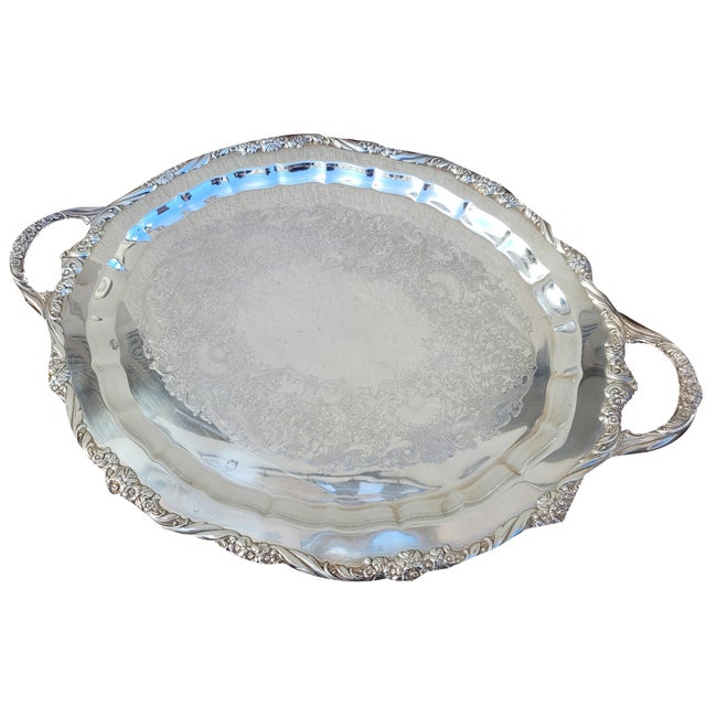 Antique Silver Metal Tray For Sale