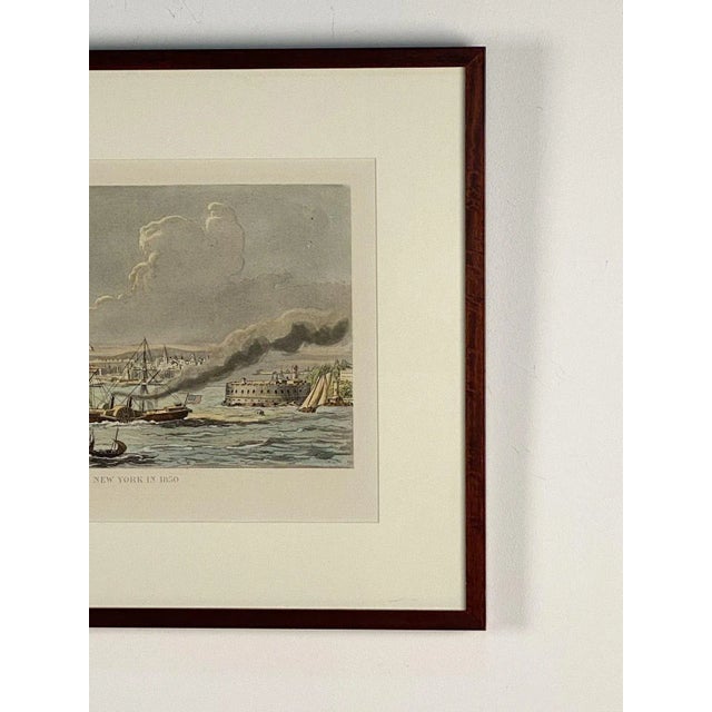 1920s Vintage Hand-Colored Nautical Engraving, Circa 1920, "New York in 1850" For Sale - Image 5 of 6