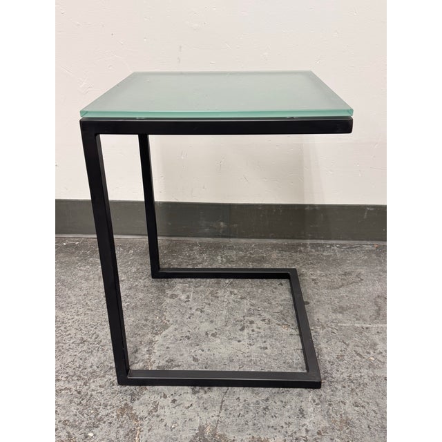 Room & Board Parsons C-Shape Seafoam Glass Table For Sale In San Francisco - Image 6 of 12