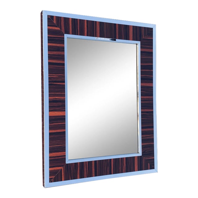 Williams-Sonoma Zebra Wood and Chrome Frame Wall Mirror For Sale