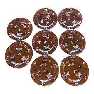 Set of 8 Varga “Springtime” Hand-Engraved Crystal Plates – Butterfly & Dragonfly Motif For Sale
