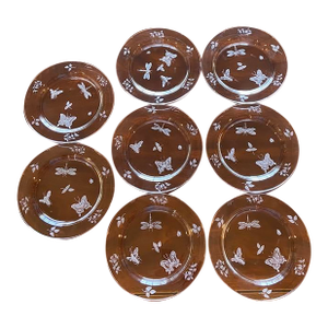 Set of 8 Varga “Springtime” Hand-Engraved Crystal Plates – Butterfly & Dragonfly Motif