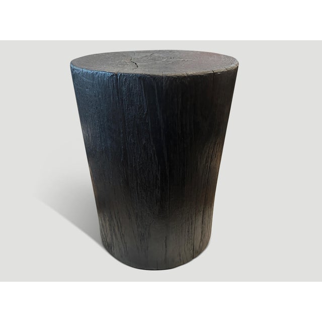 Contemporary Andrianna Shamaris Cylinder Charred Teak Wood Side Table or Stool For Sale - Image 3 of 5