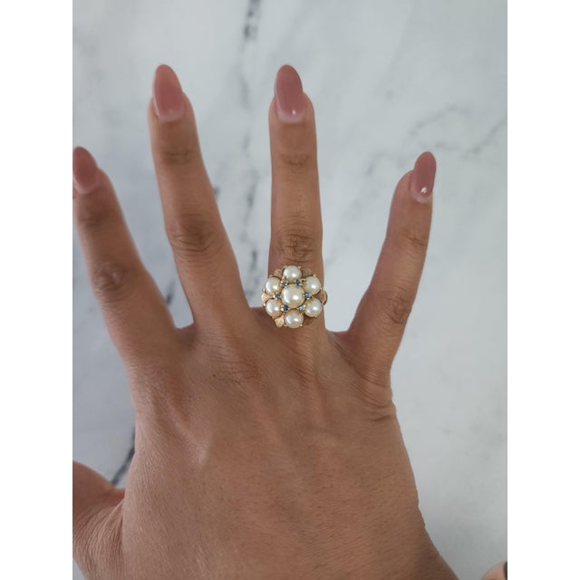 ♥ Product Summary ♥ Main Stone: Pearl & Blue Topaz Band Material: 14k Yellow Gold Diamond Cut: Round Dimensions: 19mm x...