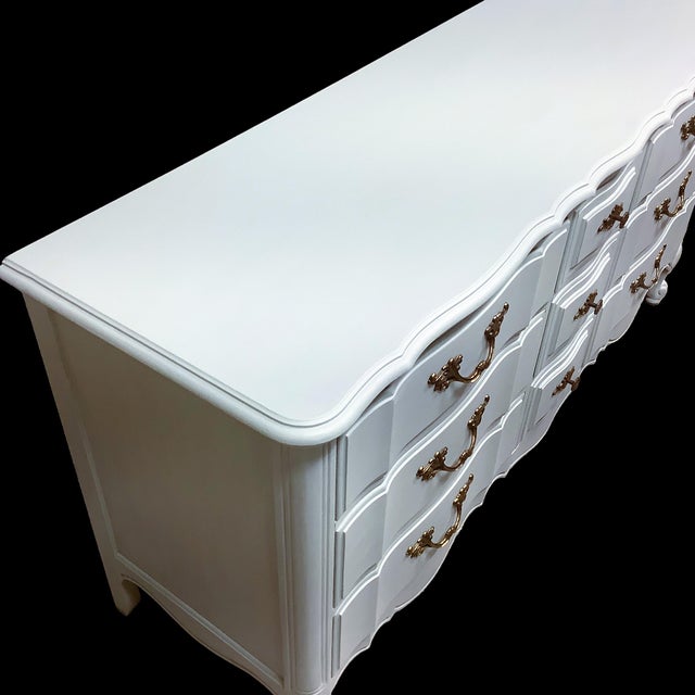 Sky Blue Painted Triple Dresser Thomasville Light Blue Annie Sloan Paint Vintage Cottage For Sale - Image 8 of 9