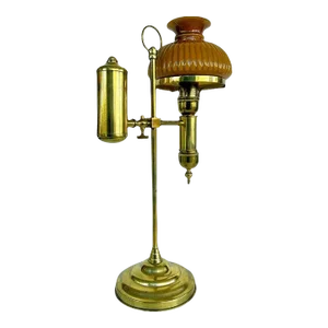 Late 19th-Early 20th Century Brass, Glass Library Lamp With Glass Shade