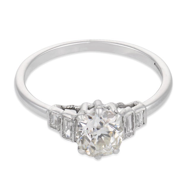 Art Deco 1930s Art Deco Gia 1.09 Carat Old Mine Cut Diamond Platinum Engagement Ring, Size 7.5 For Sale - Image 3 of 8