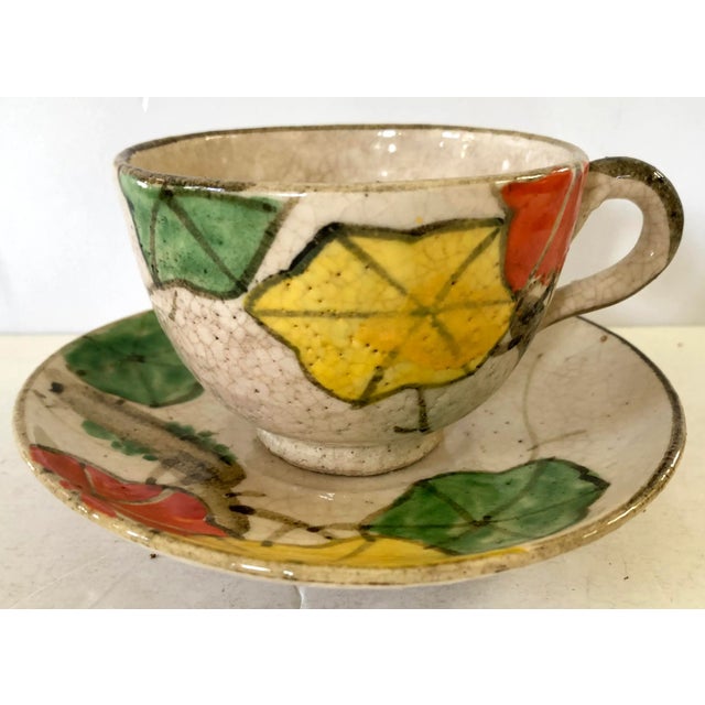 This unusually available Japanese hand thrown wabi sabi pottery has a country rustic form with whimsical pattern of colors...
