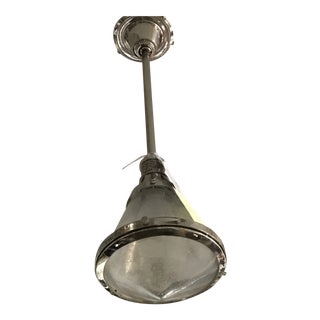 Gale Petite Pendant Light in Polished Nickel With Seeded Glass For Sale
