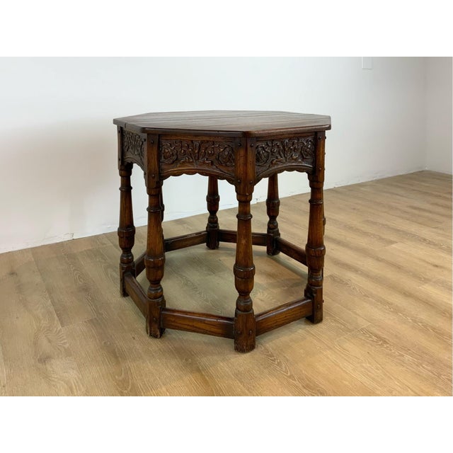 Vintage Octagonal Planked Top Carved Side Table For Sale - Image 10 of 10