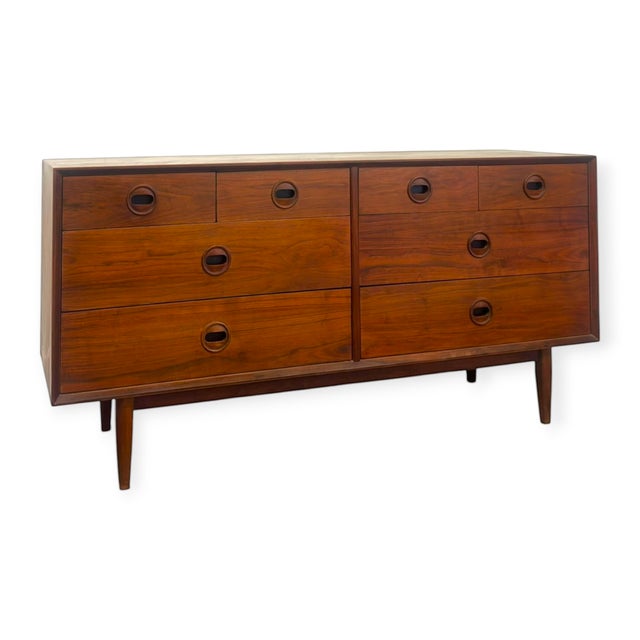 Wood Vintage Mid Century Modern Walnut Credenza Dresser & Drop-Front Secretary Desk Set. For Sale - Image 7 of 12