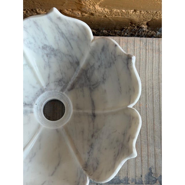 2020s White Marble Vessel Sink – Hand-Carved Flower Shape Bathroom Basin For Sale - Image 5 of 7