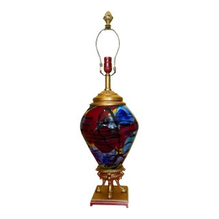Art Glass Brass Abstract Multicolor Table Lamp For Sale