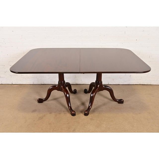 Wood Henkel Harris Georgian Solid Mahogany Double Pedestal Extension Dining Table, Newly Refinished For Sale - Image 7 of 13