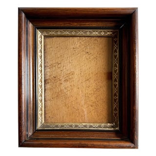 Antique Deep Dark Wood Picture Frame With Gold Detail, Wood Back 12x14” For Sale