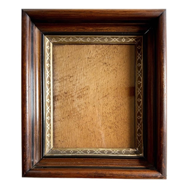 Antique Deep Dark Wood Picture Frame With Gold Detail, Wood Back 12x14” For Sale