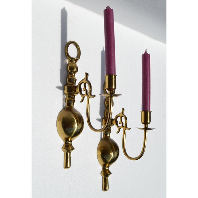 Late 20th Century Late 20th Century Mid-Century Modern Cast Brass Candle Holder Wall Sconces - A Pair For Sale - Image 5 of 17