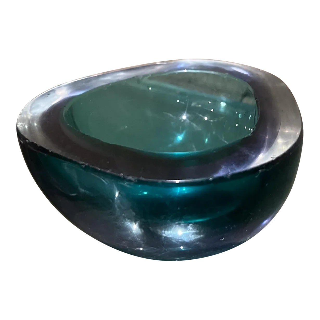 1960s Italian Murano Green Art Glass Geode Triangular Bowl | Chairish