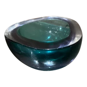 1960s Italian Murano Green Art Glass Geode Triangular Bowl