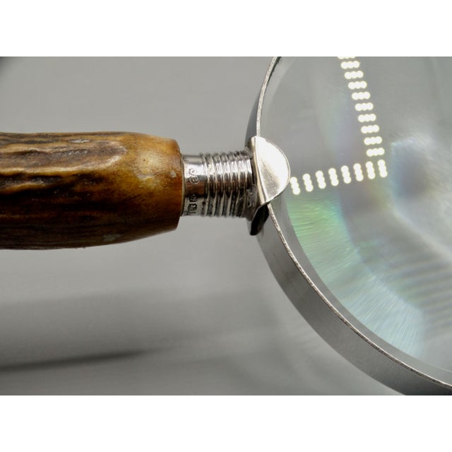 Metal Antique English Sterling & Stag Horn Magnifying Glass Hallmarks For Sale - Image 7 of 8