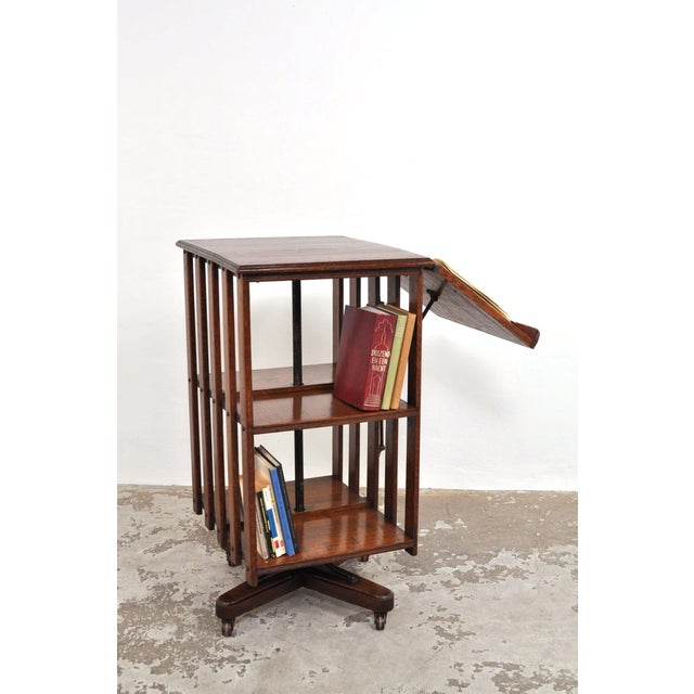 Antique Revolving Bookcase in Oak with Top, 1900s For Sale - Image 4 of 17