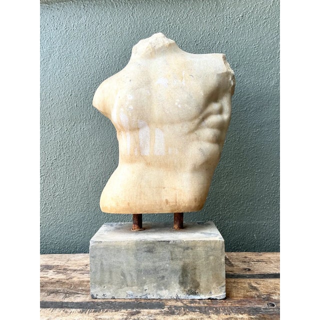 Vintage Stone Torso Sculpture on Cement Base For Sale - Image 4 of 12