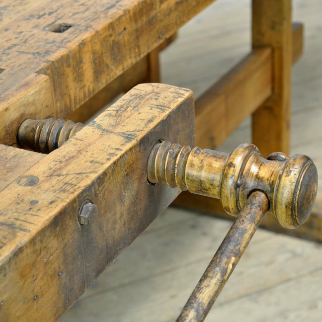 Vintage Oak Carpenters Workbench, 1920 For Sale - Image 10 of 13