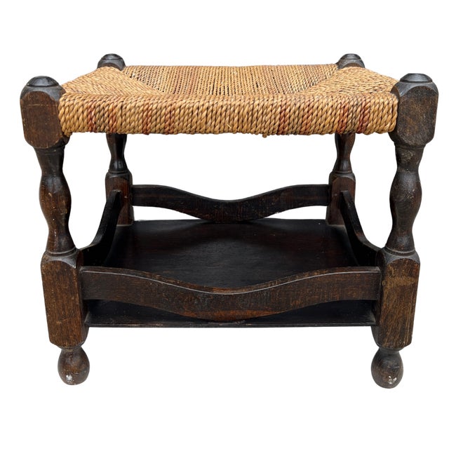 1940s English Country Oak and Rush Footstool For Sale In Atlanta - Image 6 of 9