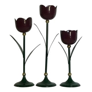 Mid 20th Century Vintage Mid-Century Metal Tulip Candleholders For Sale