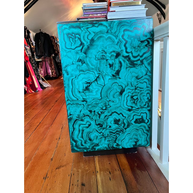 Up for sale is a pair of faux malachite cube tables. These Hollywood Regency style tables were custom made and come with...