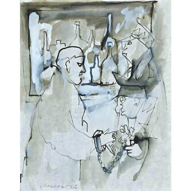 The Arrest of Giorgio Morandi is an original Drawing in watercolor and ink on paper realized by Mino Maccari in 1943....