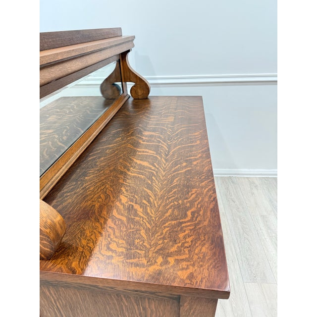 Chestnut Antique American Tiger Wood Oak Buffet With Mirror. For Sale - Image 8 of 12