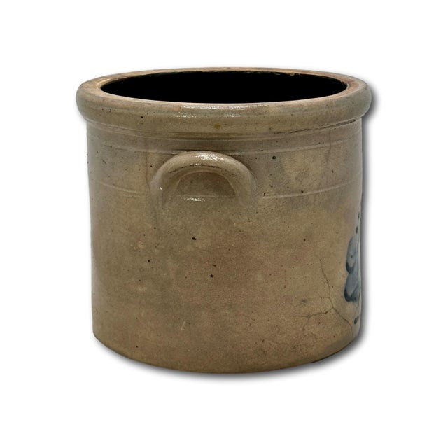Antique Small 1 Gallon Size American New England Blue Decorated Stoneware Storage Jar - Circa 1870s For Sale - Image 9 of 18