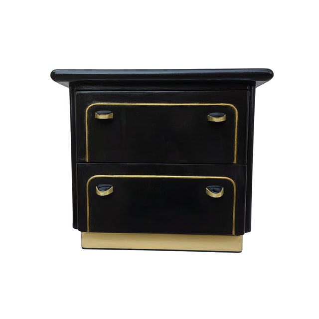 Pair of 1970s Lane Altavista "Espana" Nightstands - Black & Gold Hollywood Regency For Sale - Image 9 of 17